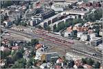 Güterbahnhof Chur miit Abstellgeleisen der SBB (links) und der RhB (rechts).