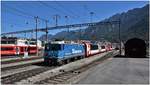 Glacier Express 905 nach Zermatt mit Ge 4/4 II 619  Samedan  in Chur. (08.06.2018)