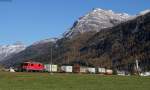 Rhb 614  Schiers  mit einem Güterzug bei Bever 29.10.14