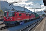 Güterzug mit Ge 4/4 ii 632  Zizers  und 612  Thusis  in Untervaz-Trimmis. (04.10.2016)