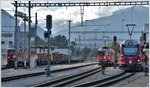 Ge 6/6 II 704  Davos , Ge 4/4 II 632  Zizers  und 612  Thusis , sowie S1 1515 mit Allegra ABe 4/16 3104 in Untervaz-Trimmis. (04.10.2016)