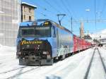 RhB Lok Ge4/4 III  Pontresina  am 06.02.05 vor abgestellten Zug in Davos