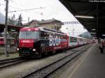 Die Ge 4/4''' 646 ''BÜGA'' am 4.8.2012 in St.Moritz, wo sie die Wagen der Glacier-Express 906 und 908 umstellt.