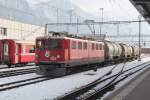 Ge 6/6 II Nr.704 mit drei Kesselwagen in Landquart.15.01.13