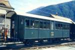 RhB - A 1102 am 09.09.1994 in Zernez - Historischer 1.Klasse Personenwagen 2-achsig mit Seitengang - Baujahr 1903 - SIG - Fahrzeuggewicht 10,27t - Sitzpltze 24 - LP 10,44m - zulssige