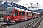 Neuer Stadler Steuerwagen Ait57802 befindet sich mit ABe 8/12 3514 auf Probefahrt in Untervaz-Trimmis.