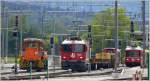 In Untervaz-Trimmis begenen sich Gm 3/3 231, Ge 4/4 II 622  Arosa  und Be 4/4 514.