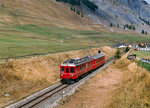 RhB: Kurzer Pendelzug mit dem ABe 4/4 501 auf der Engadiner Linie im Sommer 1985.