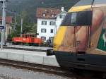 Ge 2/3 215 der RhB auf Rangierfahrt im Arosaareal des Bahnhofs Chur.