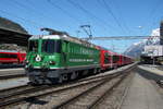 RhB Lok Ge4/4 II Nr.621 mit einem Gliederzug abfahrbereit am 21.04.17 in Landquart