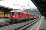 Ge 4/4'' 625 ''Küblis'' am 12.9.2017 als RE 1229 nach Scuol-Tarasp in Klosters Platz