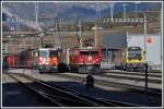 Ge 4/4 II 622  Arosa , Ge 6/6 II 702  Curia , Gmf 4/4 28701  Surselva  und Ge 4/4 III 645  Tujetsch  in Untervaz-Trimmis.