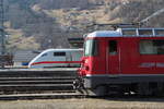 Begegnung eines ICE1 mit RhB Lok Ge4/4 II Nr.625 am 20.02.17 in Landquart.