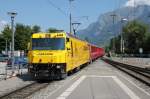 Ge 4/4 III 644 im  gelben Werbekleid  eines bekannten Bauunternehmens beim rangieren in Landquart.22.07.13     