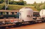 RhB - Silowagen Uce 8028 in Filisur, August 1987 (Hinweis: in www.rail-pictures.com Bild mit Weißabgleich)