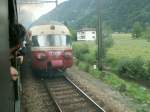 Spektakulre berholung (Parallelfahrt)des Dampfzuges durch den TEE  Gottardo  auf der Sdrampe der Strecke.02.06.07