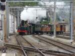 SBB Historic - Zur Feier von 150 Jahre Eisenbahn am Jurabogen ist die Dampflok Ec 2/5 28 und D 1/3 1 Limmat im Bahnhof Lyss vor einem Extrazug von Biel nach Lyss am 26.09.2010

