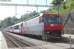 Ge 4/4''' 645 ''RTR'' am 11.8.2013 in Filisur als GEX 906/908.