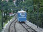 In Streckenmitte kreuzen wir inmitten von Palmen den Wagen 1 der FLMS, der talwrts Richtung Locarno fhrt. (05.08.2006)