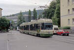 Bern SVB Tramlinie 3 (ACMV/DUEWAG/ABB-Be 4/8 731, Bj. 1989) Weissenbühl, Seftigenstrasse am 7. juli 1990. - Scan eines Farbnegativs. Film: Kodak Gold 200 5096. Kamera: Minolta XG-1. 