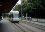 Bern SVB SL 3 (ACMV/DÜWAG/ABB Be 4/8 735) Worbstrasse / Egghölzli am 7. Juli 1990.