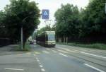Bern SVB Tram 3 (ACMV/DÜWAG/ABB Be 4/8 731) Thunstrasse am 7. Juli 1990.