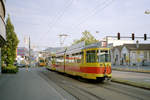 Basel BLT Tramlinie 11 (DUEWAG/BBC/Siemens Be 4/6 141, ex-BVB 641) Münchensteinerstrasse / Brüglingerstrasse am 25. Juli 2006. - Scan eines Farbnegativs. Film: Kodak Gold 200-6. Kamera: Leica C2.