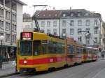 Doppeltraktion der Linie 11 hlt wrend einer Umleitung am Claraplatz in Basel.