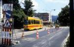 Basel BLT Tram 11 Reinach Dorf am 30. Juni 1987.