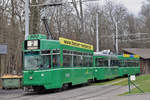 Doppeltraktion, mit dem Be 4/4 483, dem B4S 1469 und dem Be 4/4 486, auf der Linie 2, warten in der Schlaufe beim Eglisee.