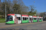 Be 6/8 Flexity 5012 mit der U-Abo Werbung, auf der Linie 3, bedient die Haltestelle St.