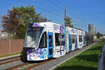 Be 6/8 Flexity 5011 mit der Werbung für die World Cup Finals 2025 in Basel, auf der Linie 14, fährt am 17.10.2022 zur Haltestelle Gempenstrasse.