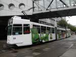 Der neuste Werbewagen auf den Schienen der BVB. Be 4/6 S 666 wirbt fr die MUBA. Aufgenommen am 2. September 2009 am Messeplatz.
