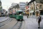 Basel BVB Tram 4 (B 1333 + GT6) Barfsserplatz am 29. Juni 1980.