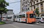 Be 4/6 S 671 mit der Vollwerbung fr die Firma Real Estate AG auf der Linie 15 fhrt von der Haltestelle Aeschenplatz zur Haltestelle Denkmal.