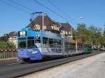 Der Be 4/6S 662 wirbt fr die Basler Personenschifffahrt. Hier fhrt der Wagen zu Haltestelle Markthalle. Die Aufnahme stammt vom 16.08.2013.