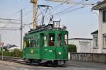 Mit dem Be 2/2 156 aus dem Jahre 1920 finden Publikumsfahrten durch die Stadt Basel statt. Hier kommt der Wagen zum Depot Dreispitz zurück. Die Aufnahme stammt vom 12.04.2014.