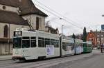 Be 4/6 S 683 mit der Pro Innerstadt Werbung zusammen mit dem B 1437 auf der Linie 6, während den Umleitungen wegen der Basler Fasnacht, kurz nach der Haltestelle Wettsteinplatz. Die Aufnahme stammt vom 24.02.2015.