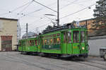 Be 2/2 163 zusammen mit dem B3 702 stehen auf dem Hof der Hauptwerkstatt.