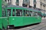 B 1471, der im Jahre 2016 abgebrochen wurde, ist hier auf der Linie 2 im Einsatz und rollt Richtung Haltestelle Markthalle. Die Aufnahme stammt vom 03.08.2015.