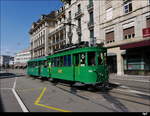 BVB - Oldtimer Be 2/2 190 mit Beiwagen unterwegs in der Stadt Basel am 08.09.2018