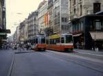 Genve / Genf Tram 12 (ACMV/DWAG-Be 4/6 834 / 807) Rue de la Croix d'Or / Hst. Langemalle am 3. August 1993.