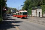 Ein weiterer Tramersatzzug mit dem Bt 202 sowie dem Be 8/8 29/30 verlsst am 15.8.09 die provisorische Haltestelle Stadelhofen.