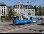 VBZ - Oldtimer Tram Be 2/2  1019 mit Beiwagen B 687 unterwegs auf der Linie 6in Zürich am 20.09.2020