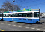 VBZ - Trambeiwagen Be 2/4  2410 unterwegs auf der Linie 3 in der Stadt Zürich am 13.03.2022