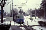 Zürich VBZ Tramlinie 7 (Be 4/6 1675 (SWS/BBC/SAAS 1968) Unterstrass, Milchbuck am 6. März 2005. - Scan eines Diapositivs. Film: Kodak Ektachrome ED-3. Kamera: Leica CL.