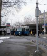 Zrich VBZ Tram 2 (Be 4/6 1614 / 1613) Bellevue am 6. Mrz 2005.