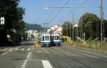 Zrich VBZ Tram 9 (Be 4/6 2084 / Be 2/4 2417) Winterthurerstrasse / Hst. Heerenwiesen am 20. Juli 1990.