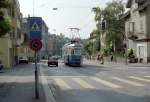 Zürich VBZ Tram 15 (SWS/BBC Be 4/4 1521) Asylstrasse am 14. Juli 1983. - Scan von einem Farbnegativ.