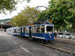 VBZ - Tramoldtimer Be 4/4  1350 mit Beiwagen B 629 unterwegs in den Strassen von Zürich am 15.05.2016